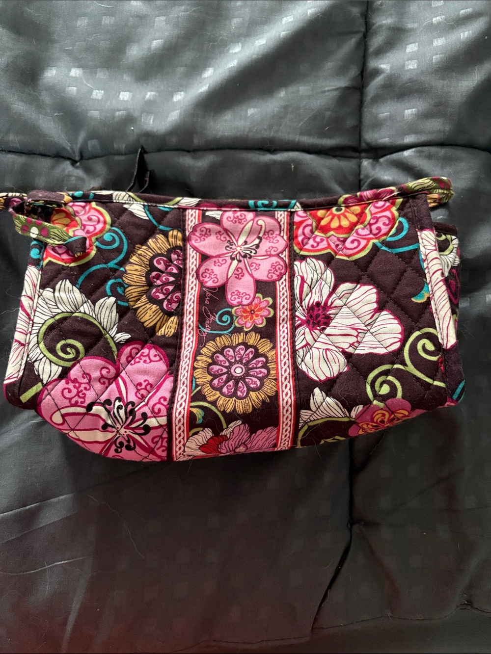Vera Bradley Quilted Floral Wristlet in Pink, Brown, Green & Teal